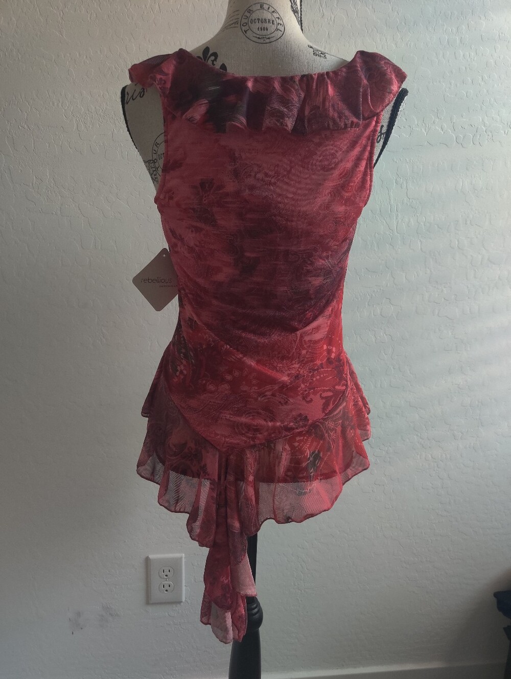 🆕 Rebellious Red Floral Paisley Ruffled Asymmetric Peplum Top Fairy Whimsigoth - Picture 6 of 12